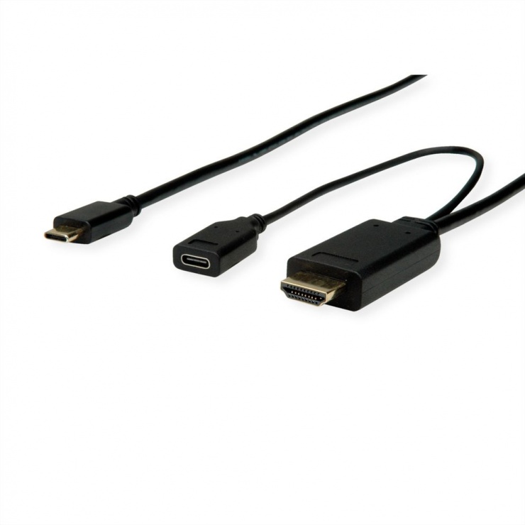 Cablu USB-C la HDMI T-T 2m Negru cu alimentare USB-C, Roline 11.04.5951